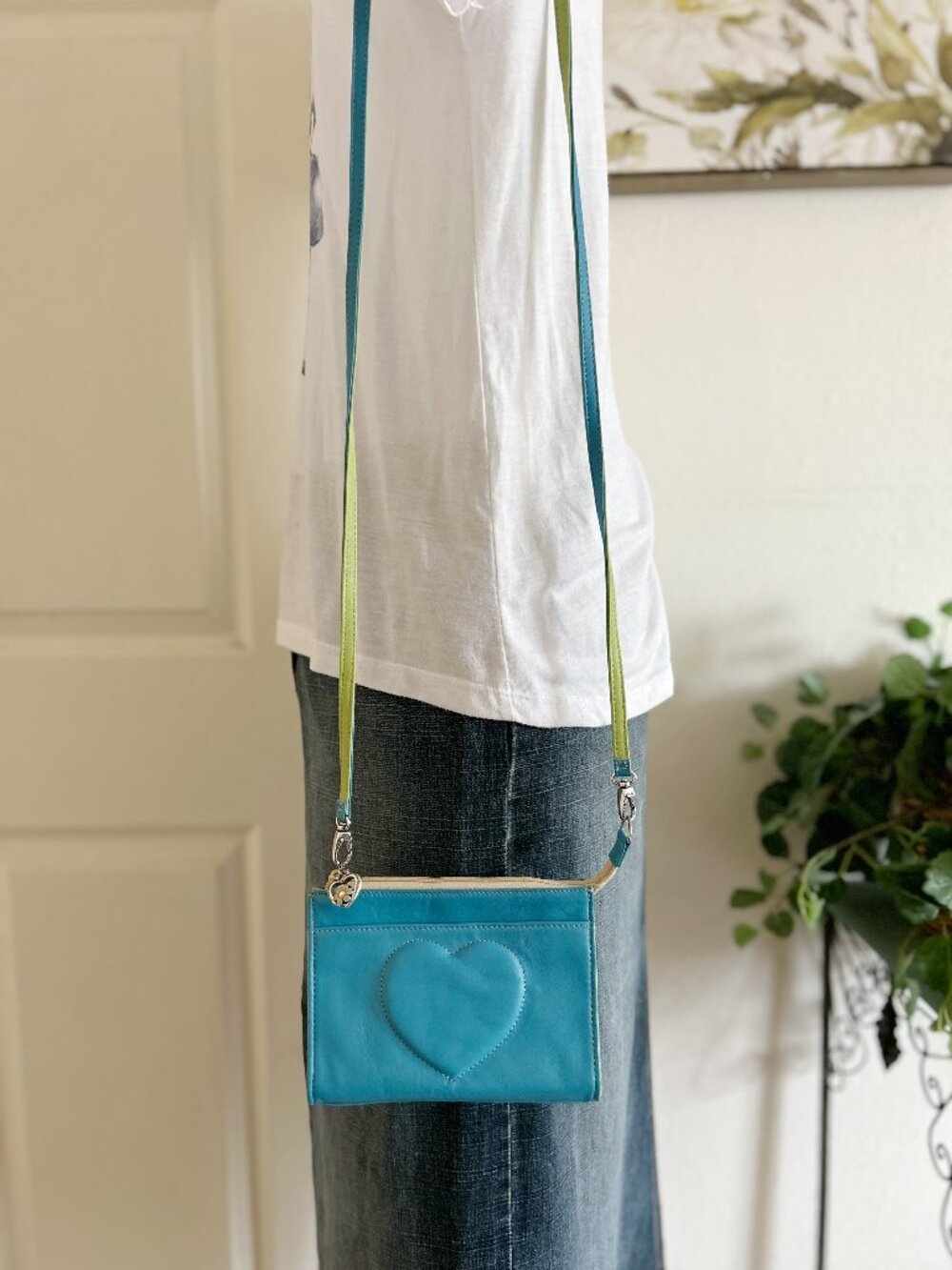 Brighton Turquoise Heart Crossbody with Lime & Teal Strap